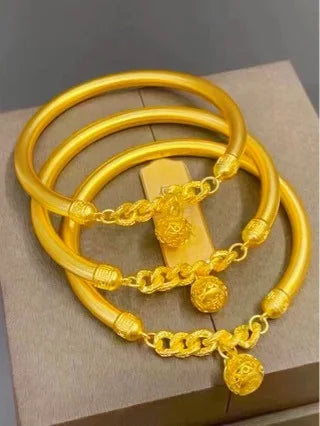 bracelet en or, rétro, bracelet femme, cloche, 24K pur or, solide bracelet;