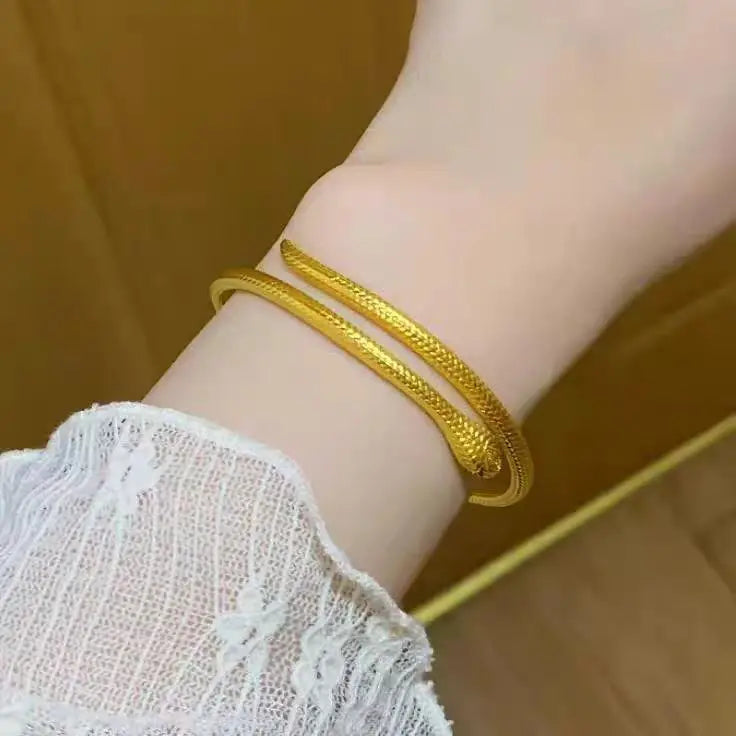 Bracelet en forme de serpent, en or pur, or 24 carats, pour femme, bracelet réglable, à la mode,