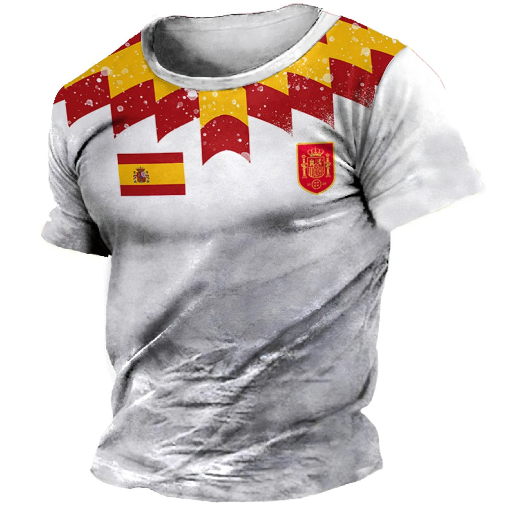 T-Shirt homme et femme, été, à manches courtes, impression 3D drapeau espagne