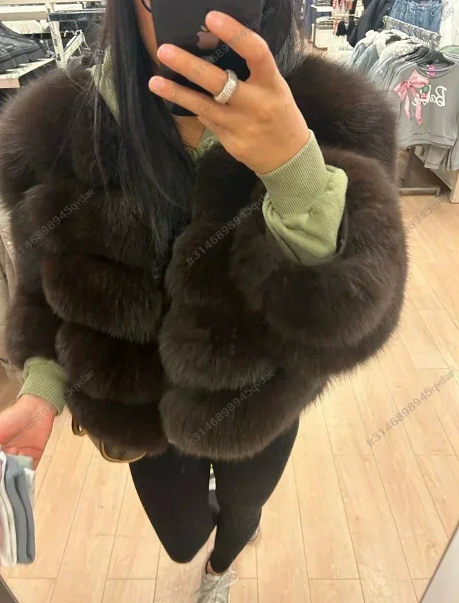 veste en fourrure naturel de renard pour femme