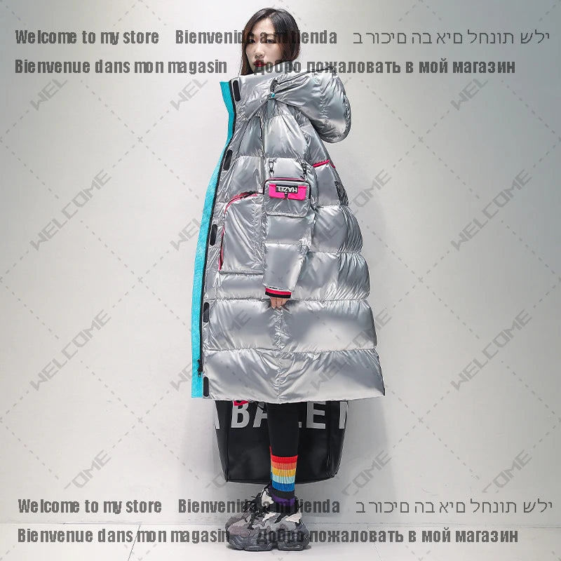 Doudoune longue pour femme, manteau en duvet de résines blanches, parka de neige à capuche pour femme, vêtement d'extérieur