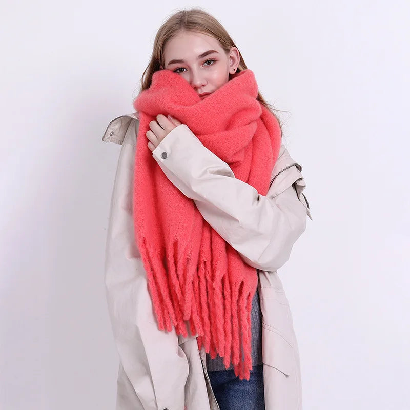 écharpe d'hiver, chaud, couleur unie, couverture longue