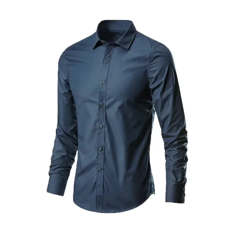 Chemise élastique, slim, à manches longues pour homme, confortable, respirant, affaires, mode,