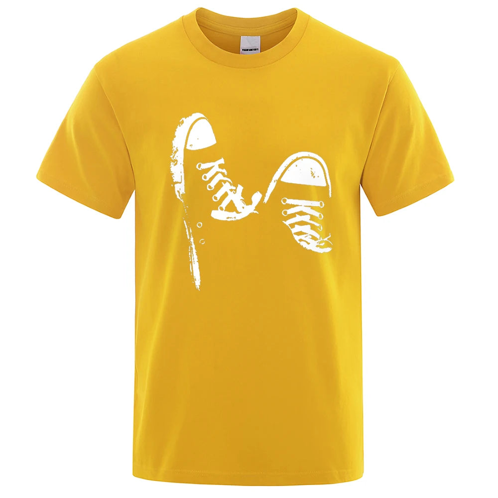 100% coton, décontracté, à manches courtes, imprimé chaussures de skate, t-shirt été respirant