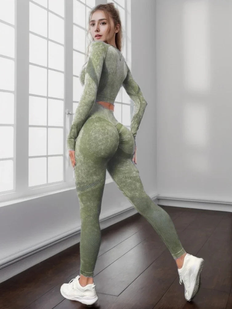 Ensemble de sport, pour femme, 2 pièces, séchage rapide, manches longues, haut court, Leggings ta