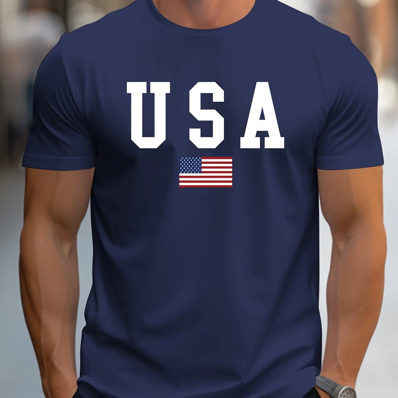 T-shirt à manches courtes et col rond pour homme, décontracté, coupe ample, imprimé USA, pur coton,