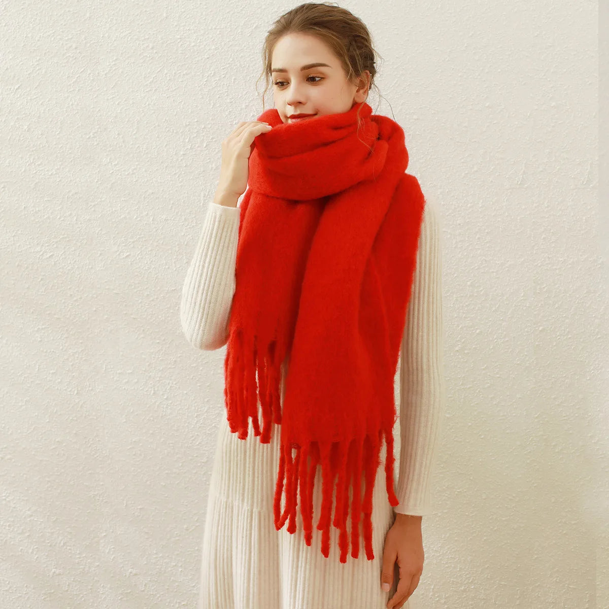 écharpe d'hiver, chaud, couleur unie, couverture longue