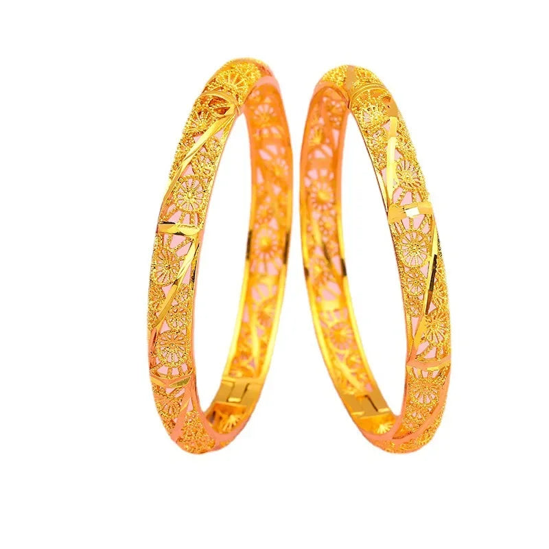 Bracelet trèfle à quatre feuilles évidé en or véritable pour femme, boucle large, or véritabl