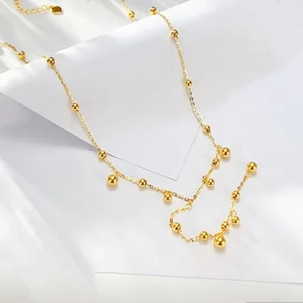 Collier en or véritable 24 carats avec pompon, chaîne de clavicule pour petite amie, tempérament et haut de gamm