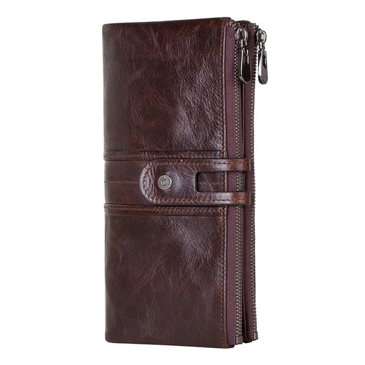 a-portefeuille long en cuir véritable pour homme et femme, porte-cartes Vintage, porte-monnaie,