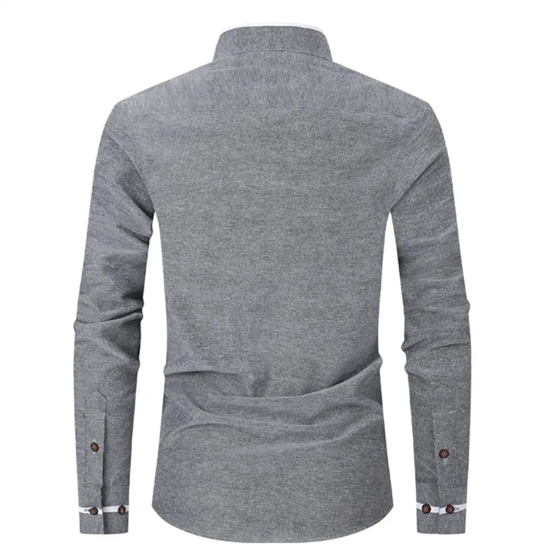 Chemise décontractée à manches longues, pour homme, col montant, de haute qualité