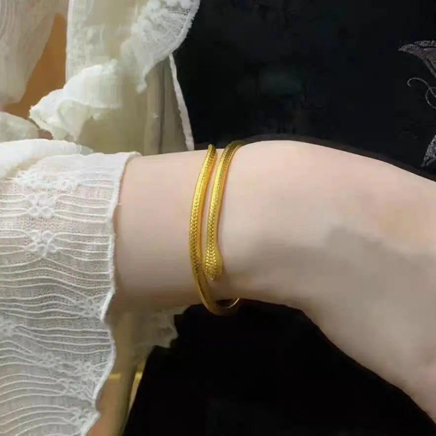 Bracelet en forme de serpent, en or pur, or 24 carats,  pour femme, bracelet réglable, à la mode,