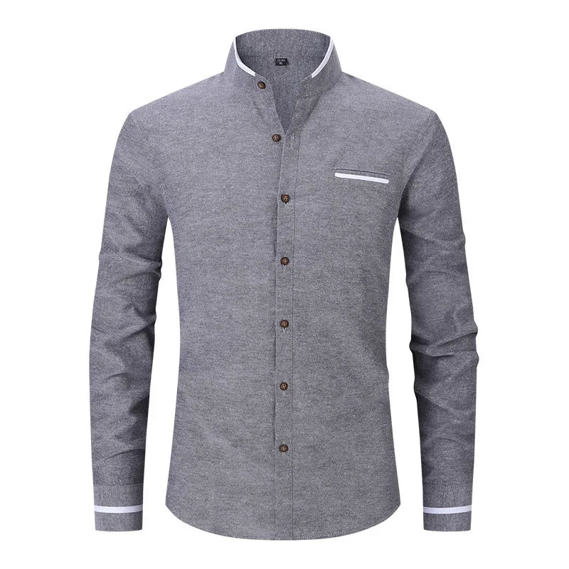 Chemise décontractée à manches longues, pour homme, col montant, de haute qualité