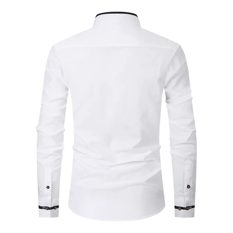 Chemise décontractée à manches longues, pour homme, col montant, de haute qualité