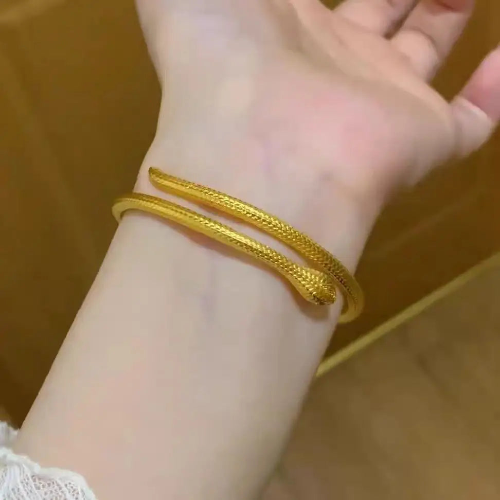 Bracelet en forme de serpent, en or pur, or 24 carats,  pour femme, bracelet réglable, à la mode,