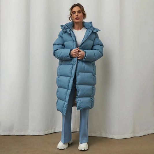 MANTEAU LONG EN DUVET A CAPUCHE POUR FEMME