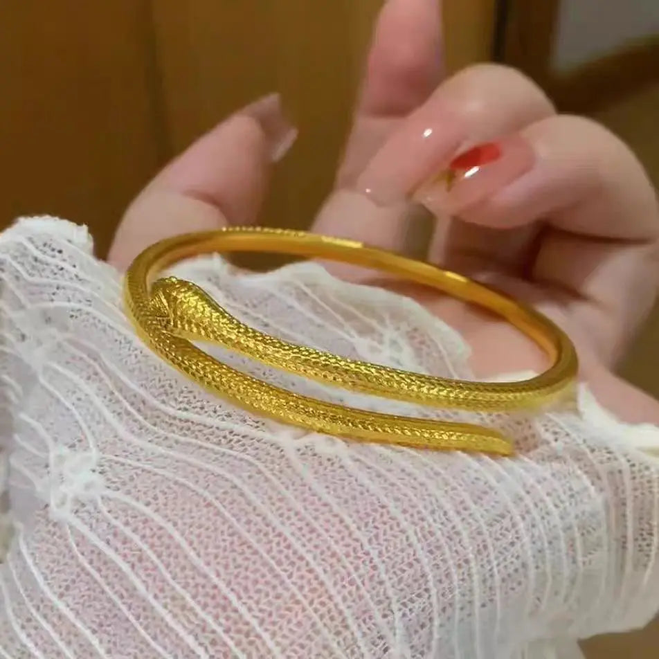 Bracelet en forme de serpent, en or pur, or 24 carats,  pour femme, bracelet réglable, à la mode,