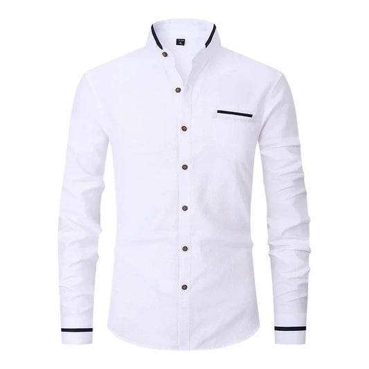 Chemise décontractée à manches longues, pour homme, col montant, de haute qualité