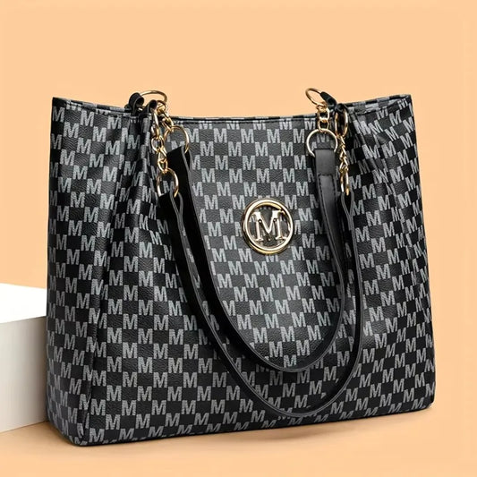 sac fourre-tout géométrique, vintage, en cuir synthétique, lettre "M", Design pour femmes,