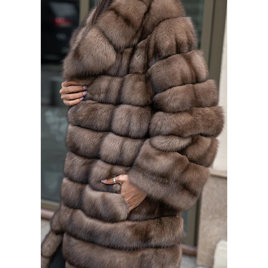 MANTEAU EN FOURRURE DE RENARD NATUREL POUR FEMME